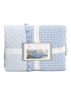 RACHEL ASHWELL 3pc Reversible Striped Gingham Quilt Set